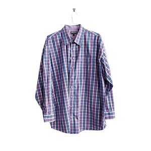Panhandle Mens Western  Plaid Long Sleeve Cotton Button Up Shirt Blue Purple XXL